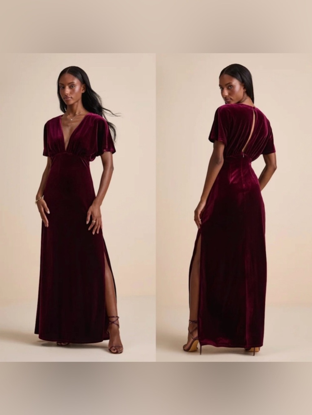 Lulus Mystical Charm Burgundy Velvet Flutter Sleeve Maxi Dress Burgundy NWT Larg